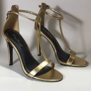 Anne Michelle Bristol Gold T Strap High Heels 7